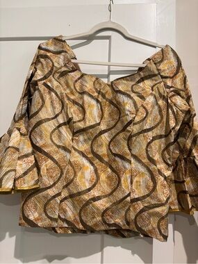Women’s Abstract Wave Print Top and long skirt in Brown and Gold